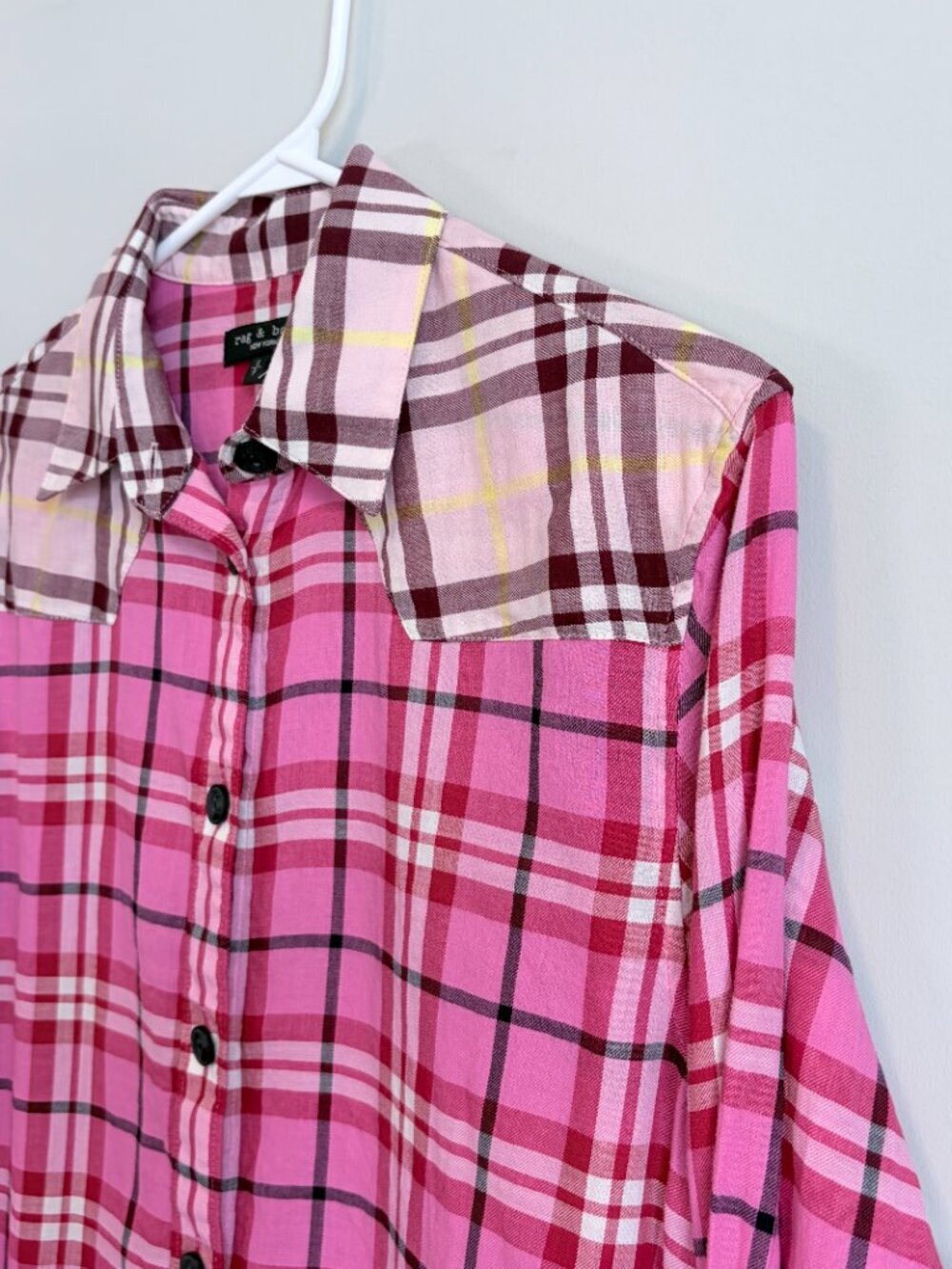 Rag & Bone Jillian Plaid Shirt Western Clutter Core Fuchsia Multi Women's Small